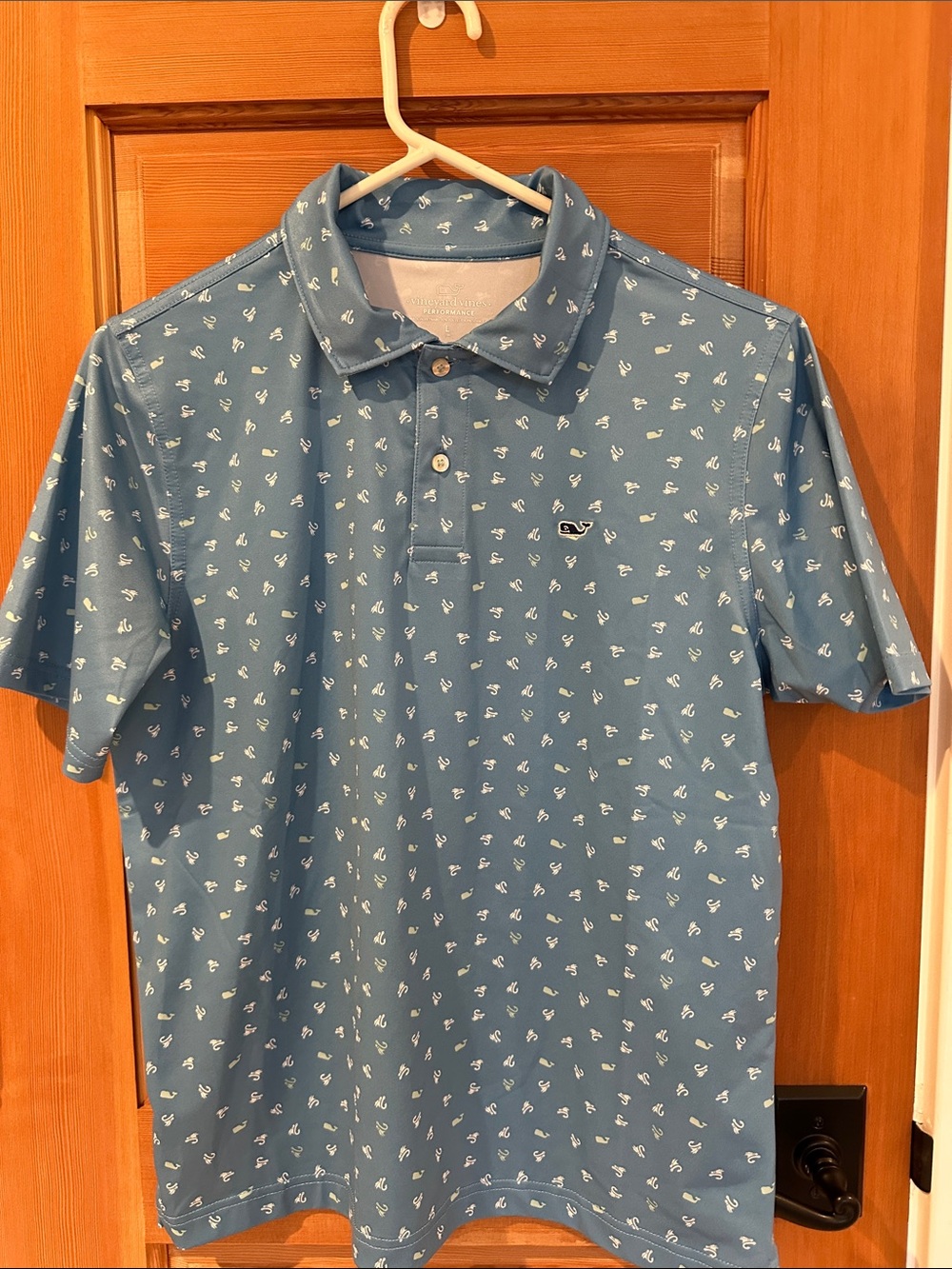Vineyard Vines Light Blue Polo with White Whale Print
